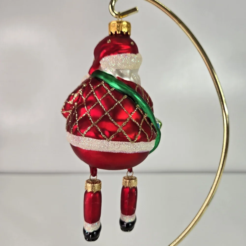 VTG Blown Glass Santa Hanging Ornament With Dangling Legs Toy Sack and Tree‎